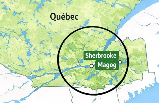 Carte du territoire desservis par CK Peintre en bâtiment à Sherbrooke