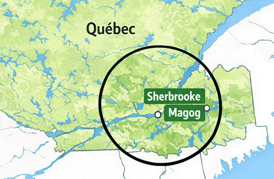 Carte du territoire desservis par CK Peintre en bâtiment à Sherbrooke